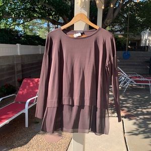 Eileen Fisher 100% silk boxy blouse dark chocolate brown long sleeves PS/PP